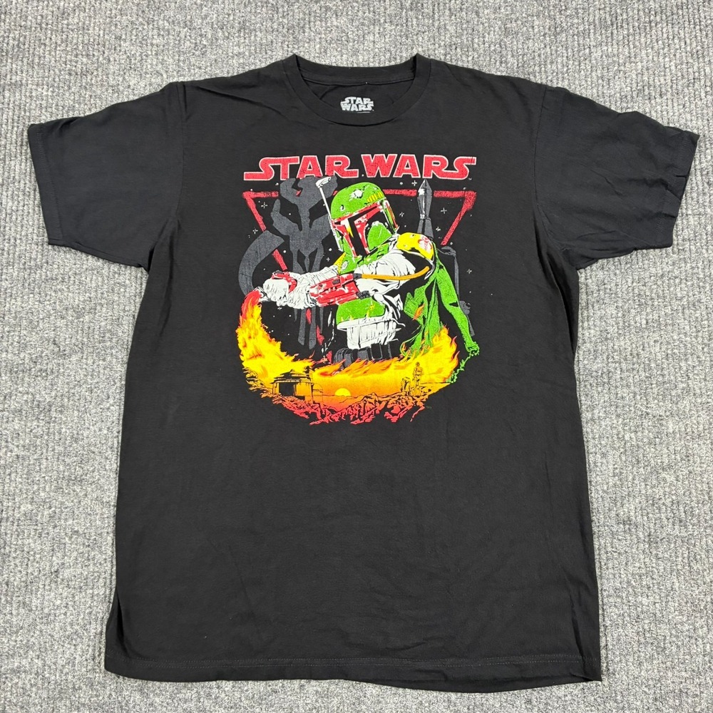Star Wars Boba Fett Graphic Shirt Mens Large Black Mandalorian Lucasfilm Cotton
